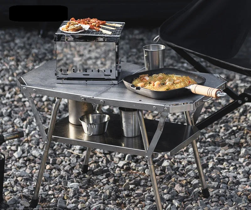 Outdoor Compact Folding Steel Table – Durable Camping BBQ Table for Tactical Outdoor Use, Picnics, and Portable Cooking Setups