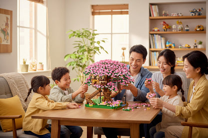DIY Cherry Blossom Tree House Building Blocks – 2138pcs Pink Train Model Kit, Creative Assembly Toy for Kids and Collectors Gift