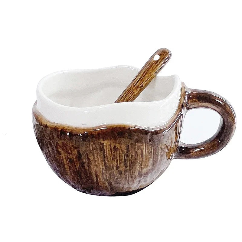 Retro Coconut Shell Ceramic Mug – Hand-Pinched Irregular Coffee and Milk Tea Cup for Vintage Aesthetic Drinkware Lovers