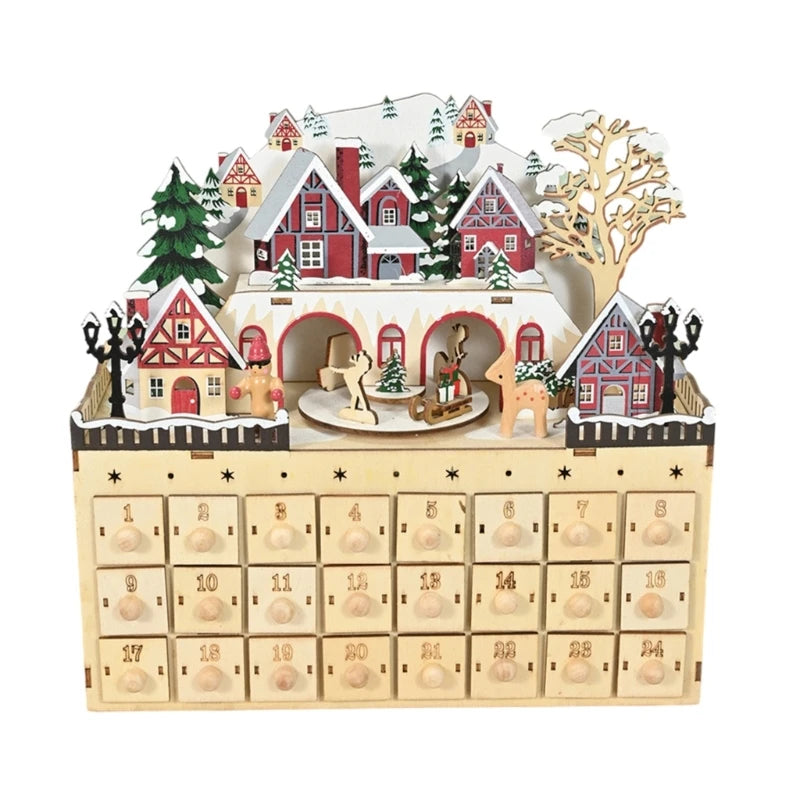 LED Countdown Christmas Tree & Reindeer Houses – Decorative Wooden Advent Calendar with Lights, Holiday Home Decoration for Christmas