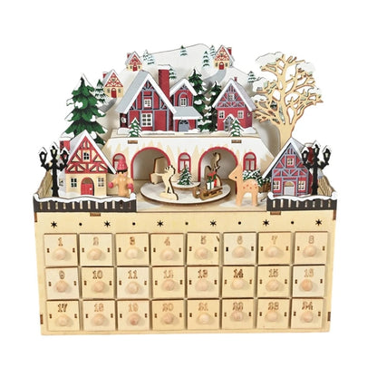 LED Countdown Christmas Tree & Reindeer Houses – Decorative Wooden Advent Calendar with Lights, Holiday Home Decoration for Christmas