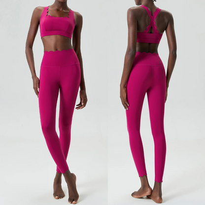 Women’s Solid Color Gym Yoga Set – Breathable Two-Piece Yoga Suit with Stretch Slim Fit Design for Ultimate Comfort and Flexibility