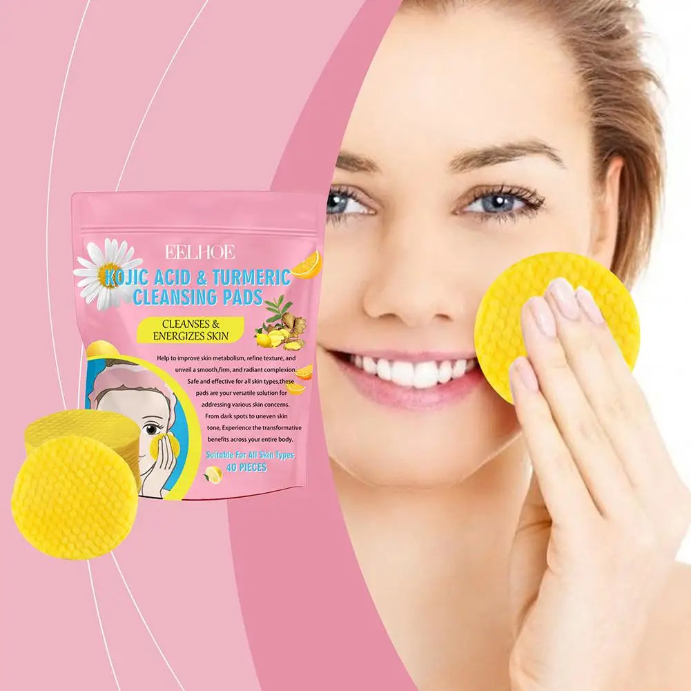 Turmeric Kojic Acid Exfoliating Pads – Deep-Cleansing Lemon Brightening Cotton Skincare Pads for Whitening & Detox Facial Treatment