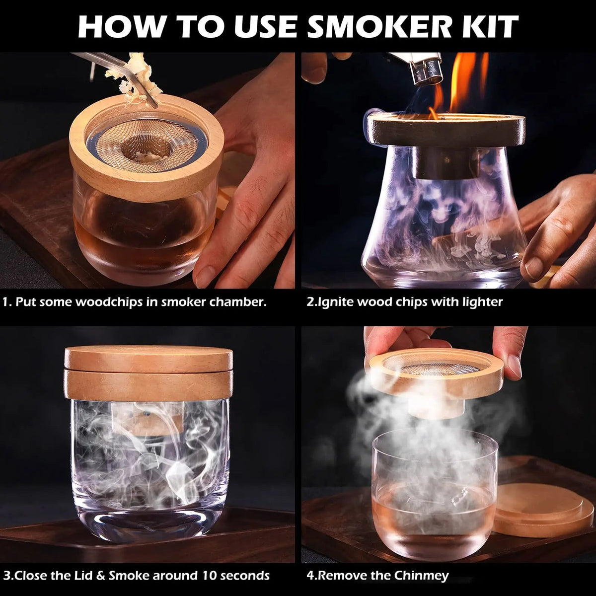 Whiskey & Cocktail Smoker Kit – Wooden Smoked Hood for Drinks & Bar Essentials