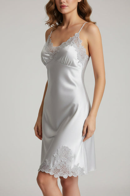 Women’s Satin Babydoll Sleep Dress – Sexy Lace V-Neck Mini Nightgown for Elegant and Flirty Sleepwear Style