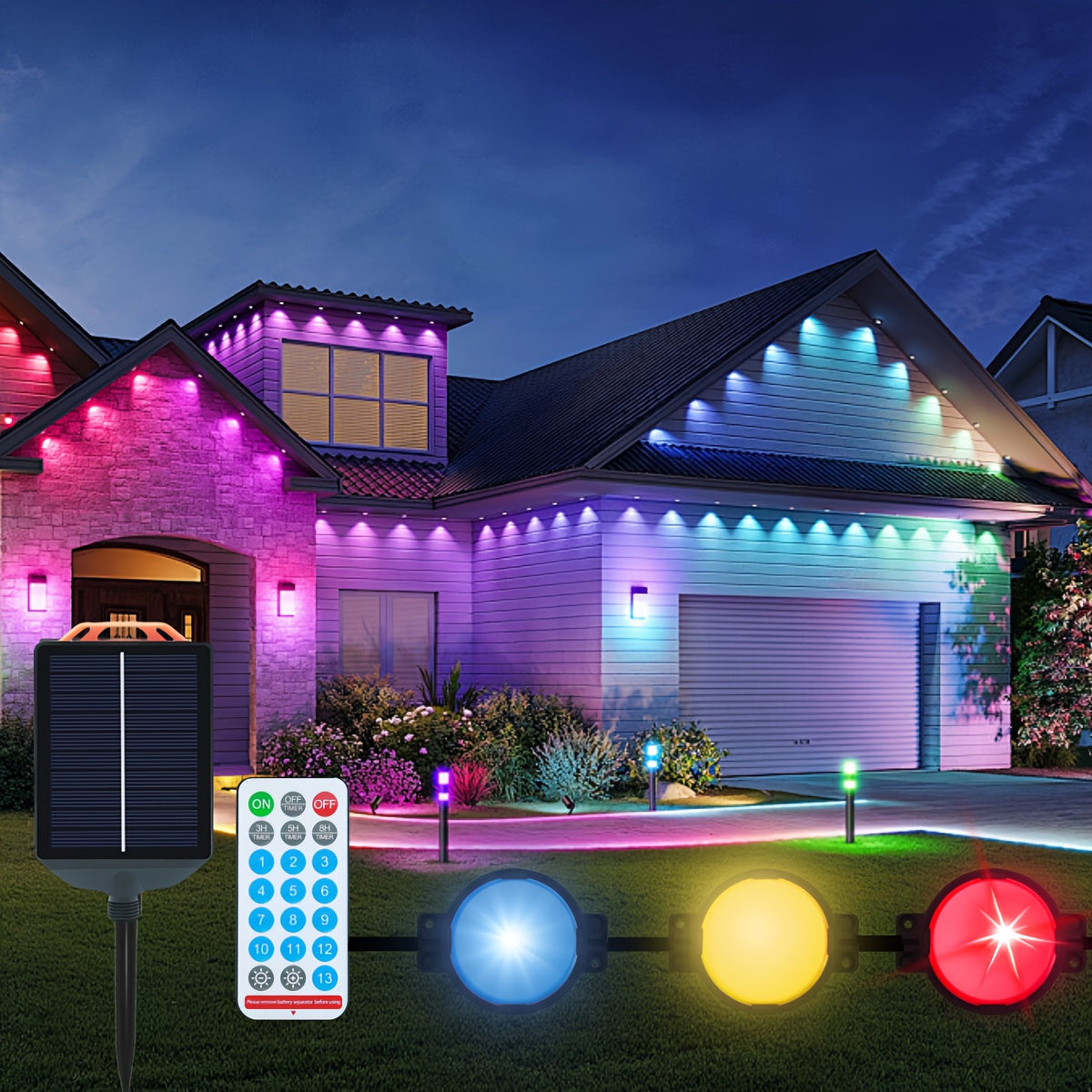 RGB Solar Eaves String Lights – 33ft Outdoor LED System with 20 Modes & 25 Bulbs for House, Party, Valentine’s, and Christmas Decorations from Local Warehouse Stock
