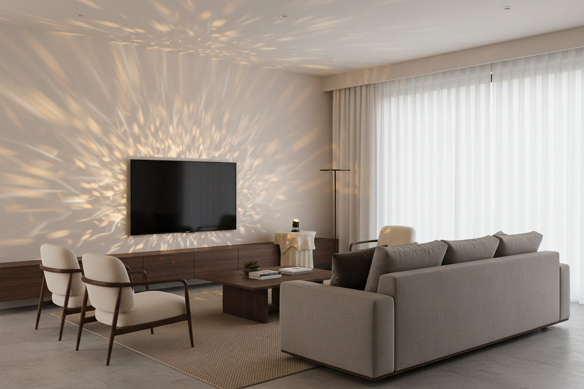 USB Plug-In Water Ripple Projection Lamp – Polished Metal Base with Adjustable Ambient Lighting for Any Room