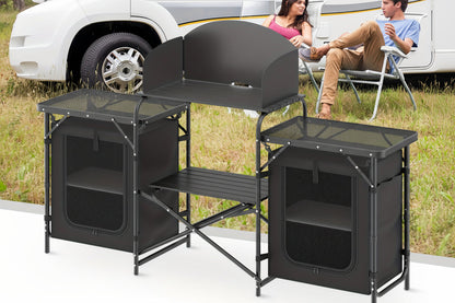 Portable Camping Cook Table - Folding, Compact, Windproof, with Storage & Organizer, Ideal for Outdoor Adventures