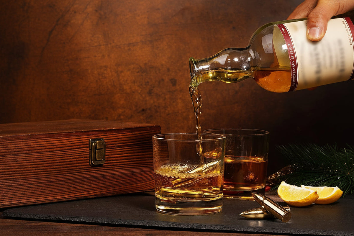 Stainless Steel Bullet Whiskey Chilling Stone Set – Reusable Ice Cubes for Bourbon & Scotch with Rust-Proof Bar Gift Packaging