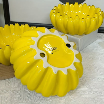 Banana-Shaped Ceramic Fruit Bowl – Vibrant Yellow Glossy Decorative Tableware for Home Dining, Hotel Restaurants, and Durable Everyday Kitchen Use