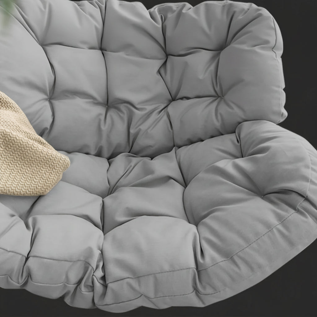 Oversized Outdoor Rocking Papasan Chair – Wicker Egg Lounge Chair with Thick Cushion for Patio and Backyard