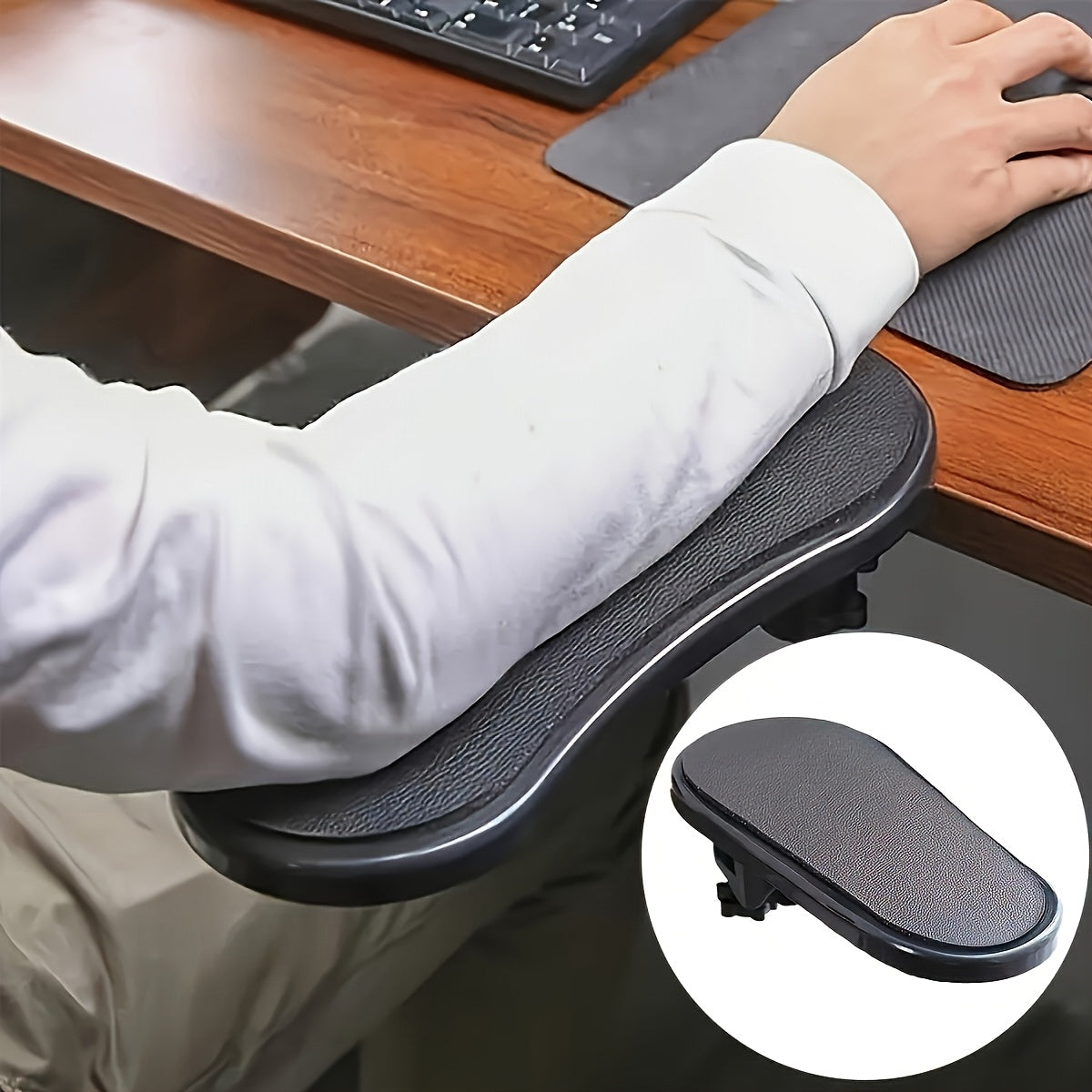 Ergonomic Desk Armrest Extender – Adjustable 180° Rotating Arm Support Brace, Clamp-On Design for Gaming, Office, and Computer Comfort, No-Drill Installation Needed