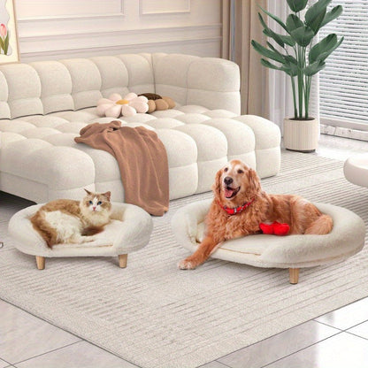 Medium Pet Sofa Beds – Thick Foam Dog & Cat Beds with Removable Fuzzy Covers & Solid Wood Anti-Slip Legs for Stylish Home Comfort