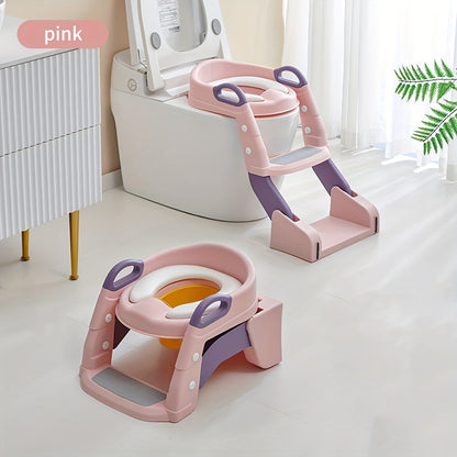 2-in-1 Toddler Toilet Ladder Seat and Floor Potty – Folding, with Removable Basin
