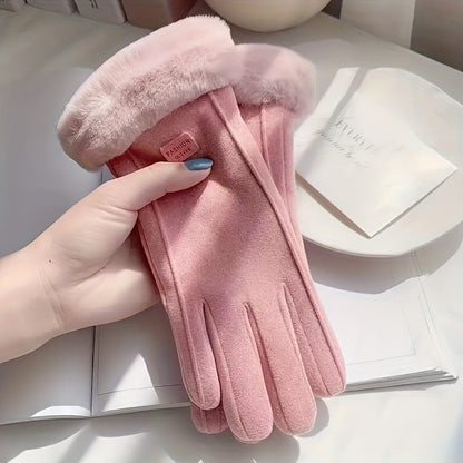 Women’s Plush Winter Gloves –  Pink Touch Screen Mittens with Full Finger Smart Design for Warm, Windproof, and Stylish Outdoor Wear