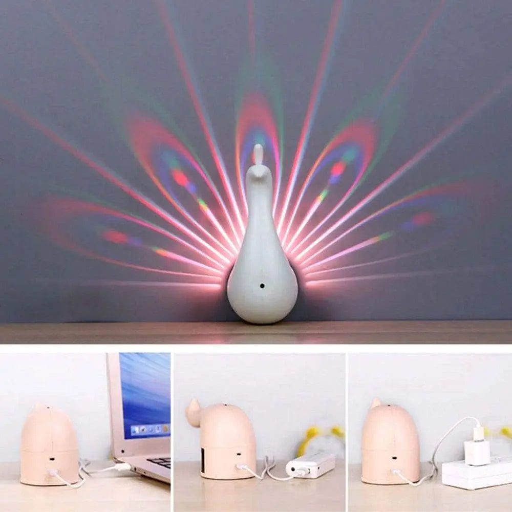 LED Peacock Projection Lamp – 12-Color Remote-Controlled Atmosphere Light