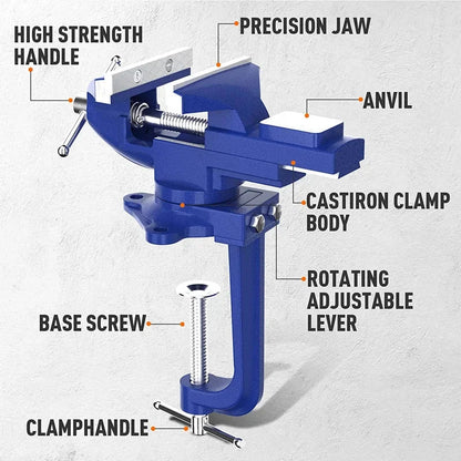 Bench Vise - Universal Multi Purpose 360 Degree Rotation High Hardness Table Vise for Woodworking