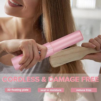Cordless Hair Straightener and Curler - 2-in-1  Cordless Straightener and Portable Flat Iron for Hair, USB-C Rechargeable Ceramic Mini Flat Iron