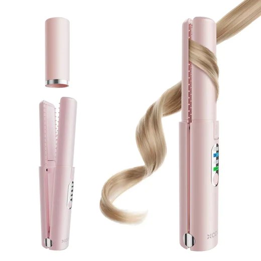 Cordless Hair Straightener and Curler - 2-in-1  Cordless Straightener and Portable Flat Iron for Hair, USB-C Rechargeable Ceramic Mini Flat Iron