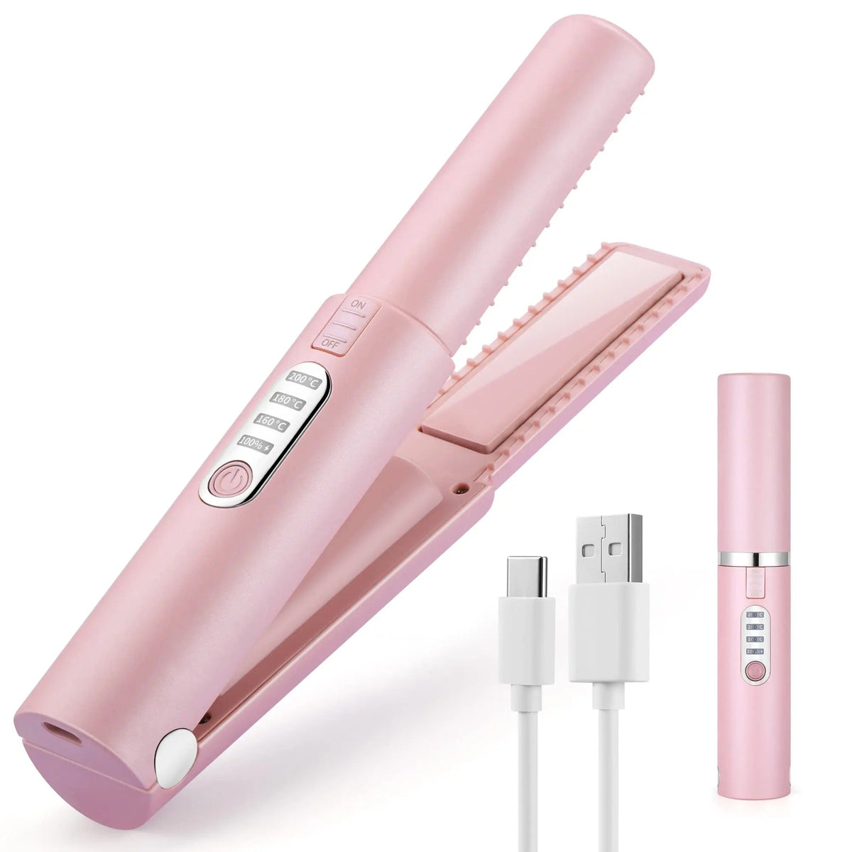 Cordless Hair Straightener and Curler - 2-in-1  Cordless Straightener and Portable Flat Iron for Hair, USB-C Rechargeable Ceramic Mini Flat Iron