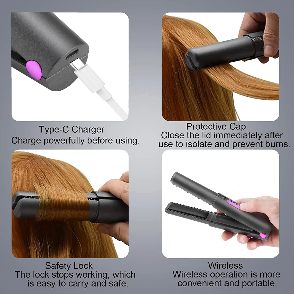 Cordless Hair Straightener and Curler - 2-in-1  Cordless Straightener and Portable Flat Iron for Hair, USB-C Rechargeable Ceramic Mini Flat Iron