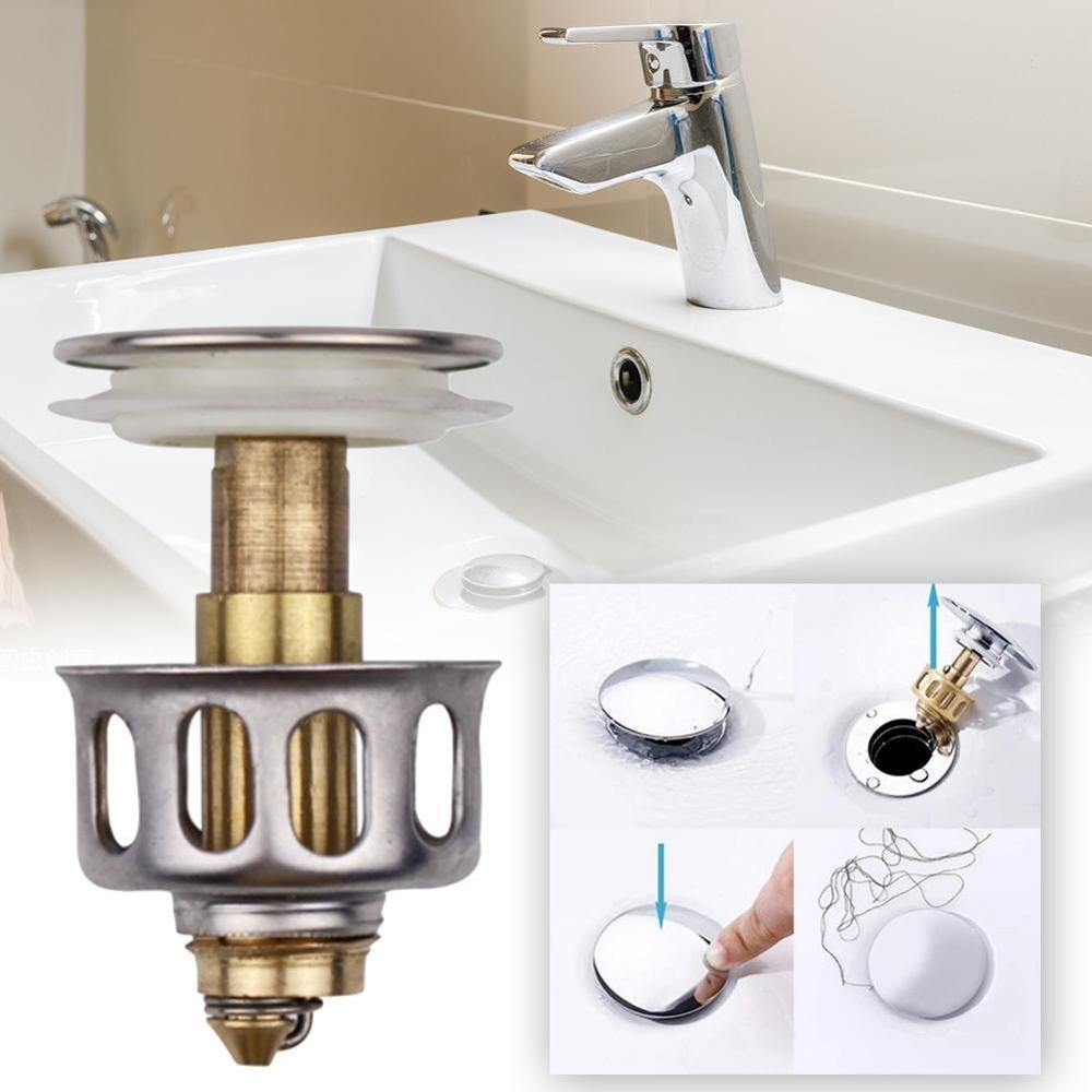 Universal Wash Basin Pop-Up Drain Filter - 2 in 1 Stopper and Filter