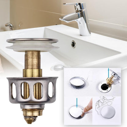Universal Wash Basin Pop-Up Drain Filter - 2 in 1 Stopper and Filter
