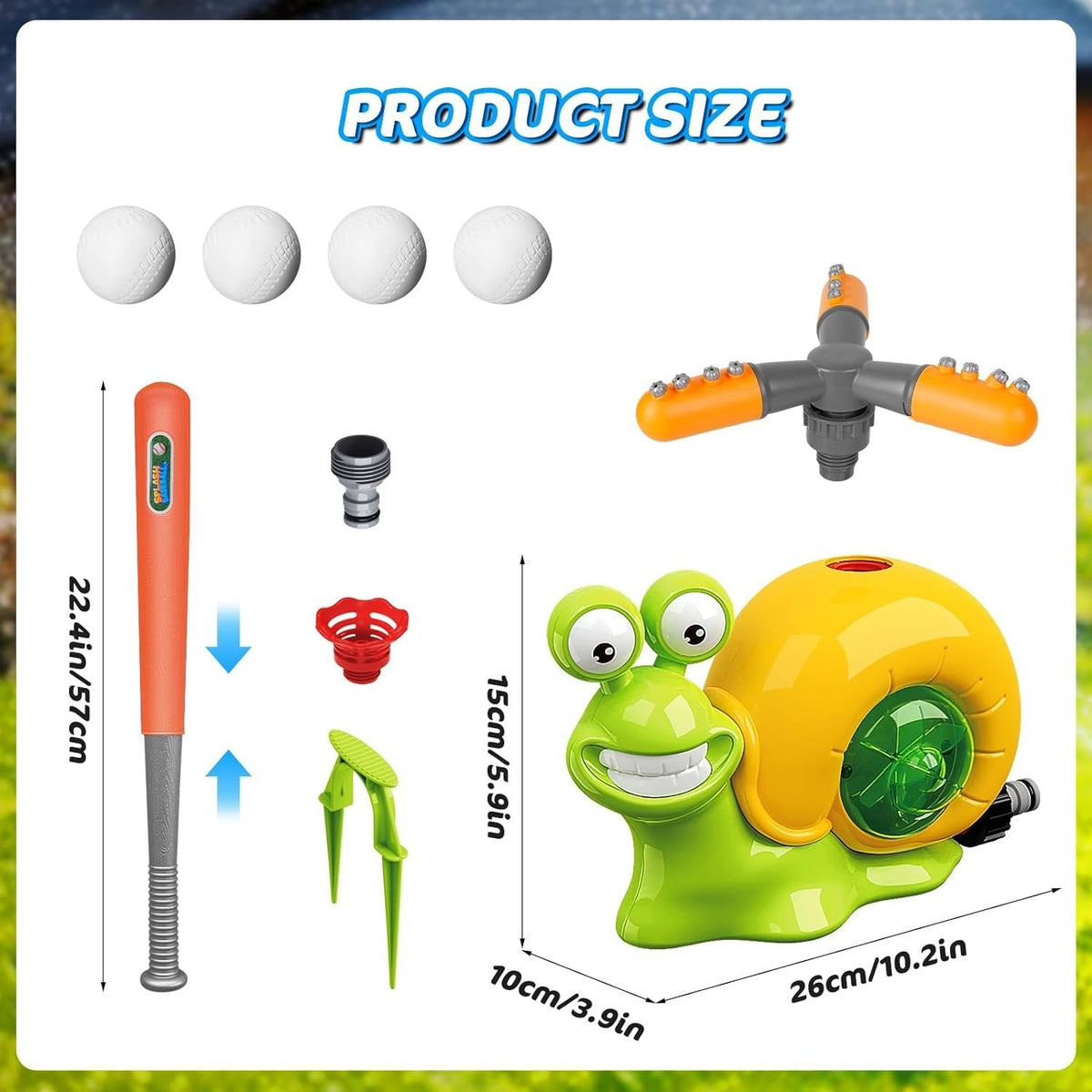 Water Sprinkler - 2-in-1 Baseball Toy for Kids with 360° Rotating Spray