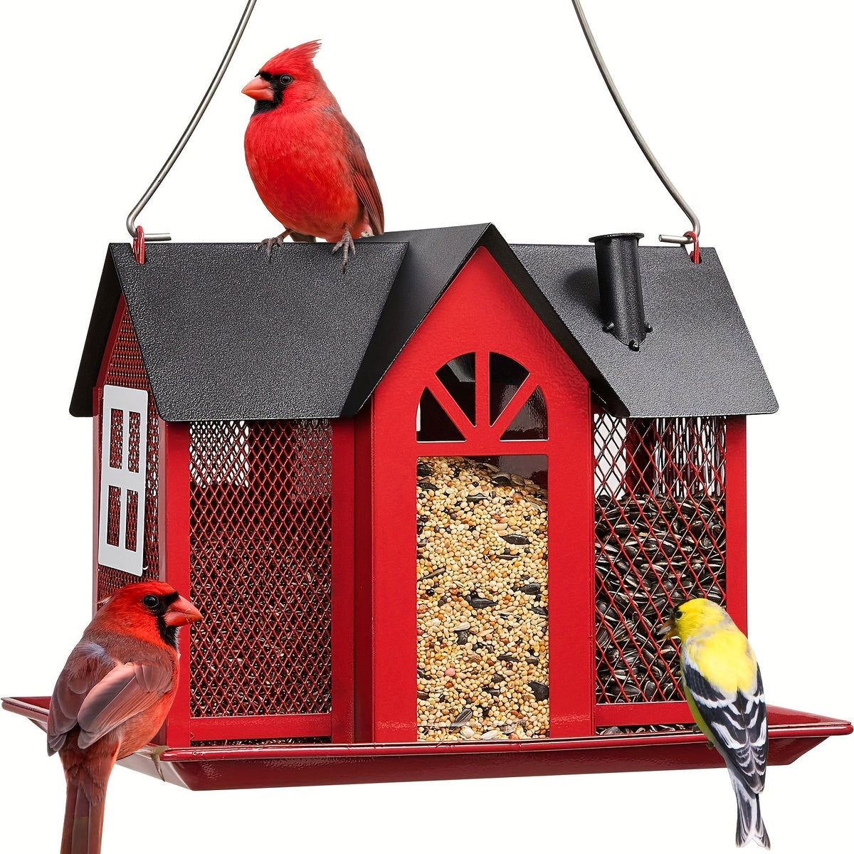 Triple-Tube Bird Feeder House- Weatherproof Mesh Feeder for Cardinals, Finches, Chickadees & Wild Backyard Birds