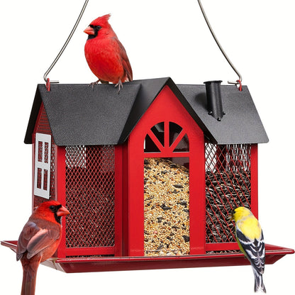 Triple-Tube Bird Feeder House- Weatherproof Mesh Feeder for Cardinals, Finches, Chickadees & Wild Backyard Birds