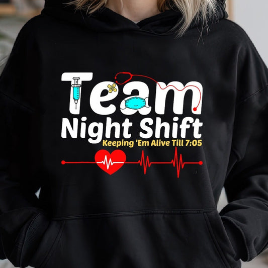Women’s Night Shift Nurse Hoodie – Casual Long Sleeve Medical Graphic Sweatshirt for RN, LPN and CNA Staff