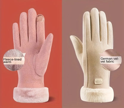 Women’s Plush Winter Gloves –  Pink Touch Screen Mittens with Full Finger Smart Design for Warm, Windproof, and Stylish Outdoor Wear