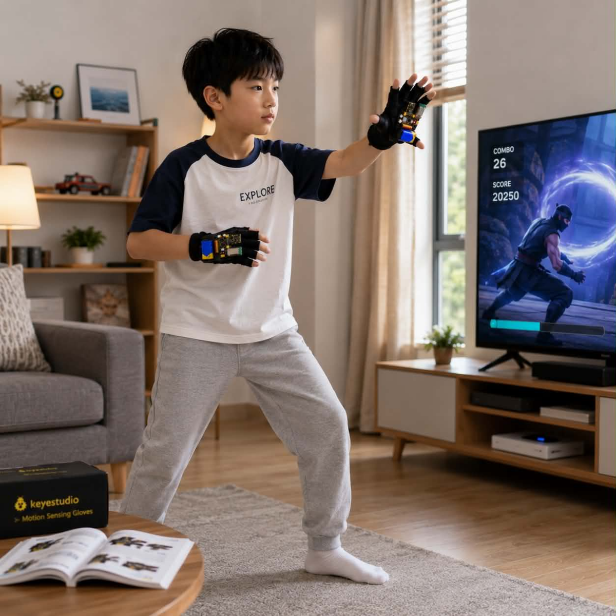 Keyestudio Motion Sensing Gloves – Gesture Control Smart Car Kit for Arduino NANO Plus for Tech Enthusiasts and Advanced DIY Robotic Programming