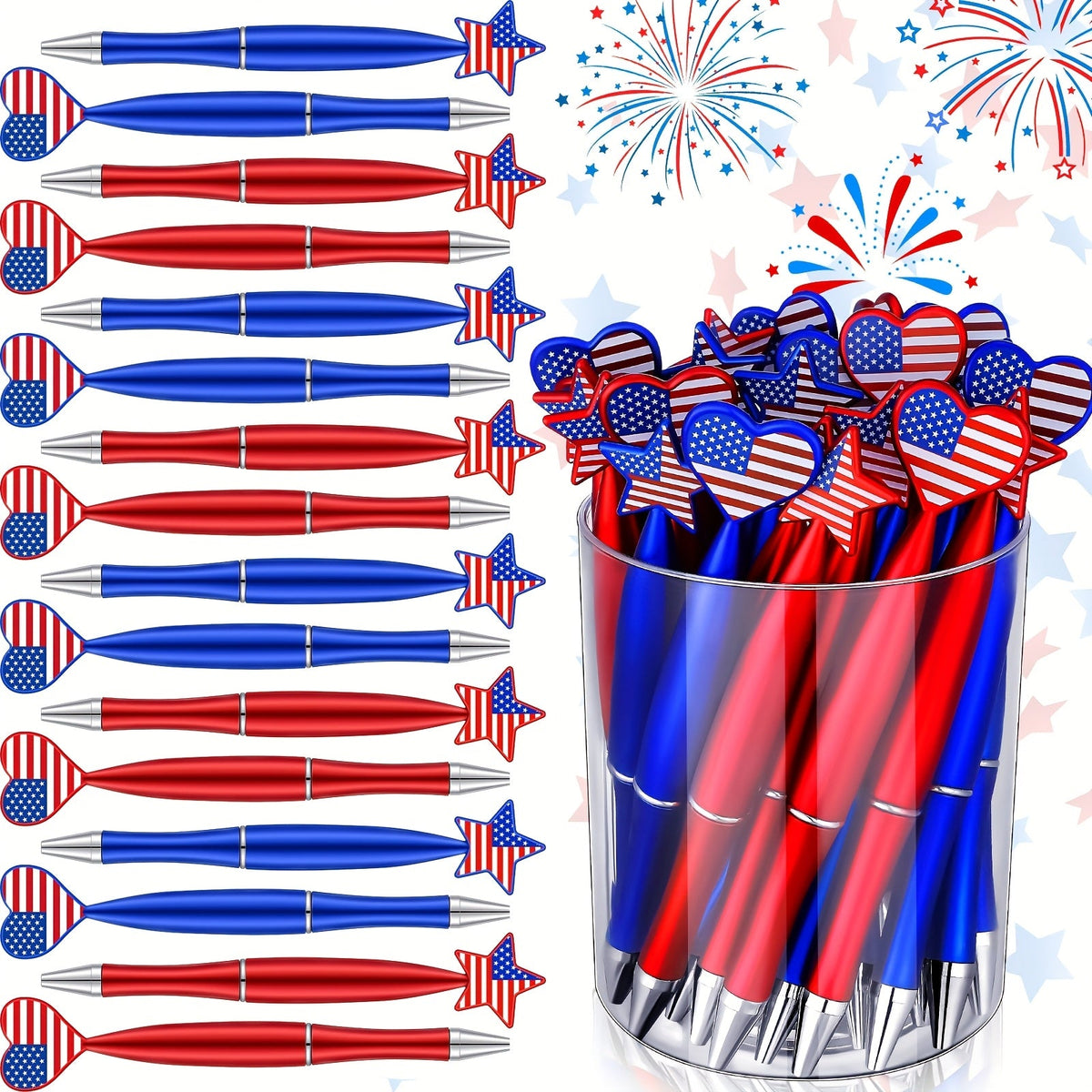28pcs Flag Pens Independence Day Gift Patriotic Retractable 1.0mm Black Ink Ballpoint Pens
