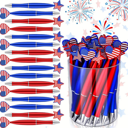28pcs Flag Pens Independence Day Gift Patriotic Retractable 1.0mm Black Ink Ballpoint Pens