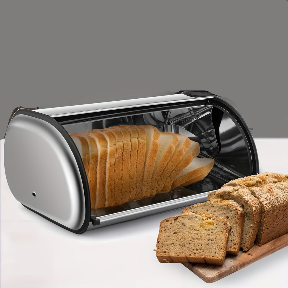 Stainless Steel Roll Top Bread Box – Large Capacity Kitchen Counter Storage with Smooth Sliding Lid, Stylish Modern Design for Fresh Bread and Baked Goods