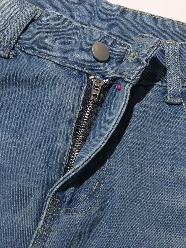 Wide Leg Patchwork Bow Jeans – High-Waist Straight Leg Denim with Feminine Streetwear Flair and Pocket Detailing
