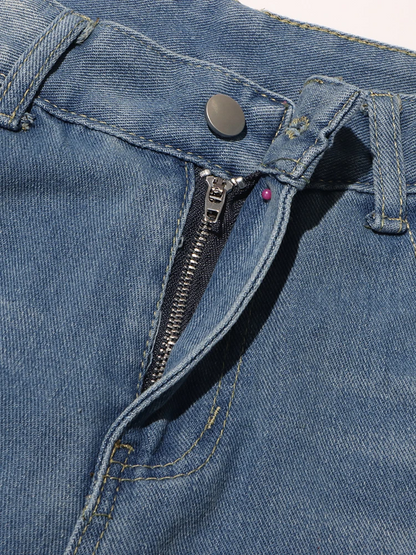 Wide Leg Patchwork Bow Jeans – High-Waist Straight Leg Denim with Feminine Streetwear Flair and Pocket Detailing