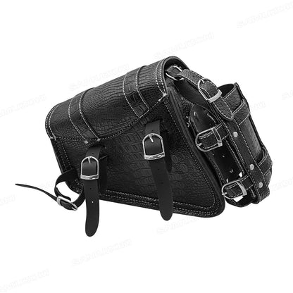 Universal Crocodile Pattern Motorcycle Saddle Bag – Black Plastic Buckle Pouch for Left/Right Side Storage & Tool Organizer on Rides