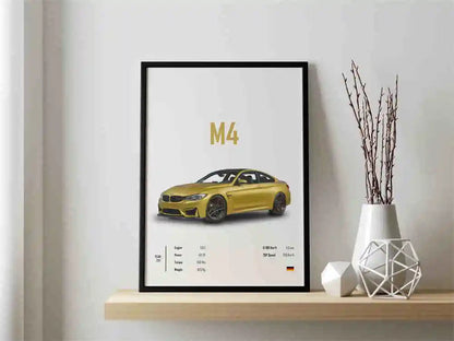 Retro German Supercar Poster Set – Pop Aesthetic Canvas Wall Art Featuring M8, M4, R8, RS6 for Garage or Home Decor