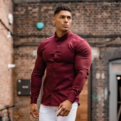 Men’s Super Slim Fit Plain Shirt – Long Sleeve Casual Button-Up for Business, Social Events, and Daily Sophisticated Style