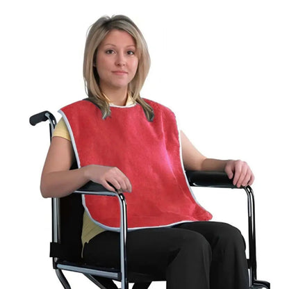Adjustable Adult Bib – Machine Washable Red and Gray Fleece Bib for Elderly, Nursing, and Comfortable Everyday Protection