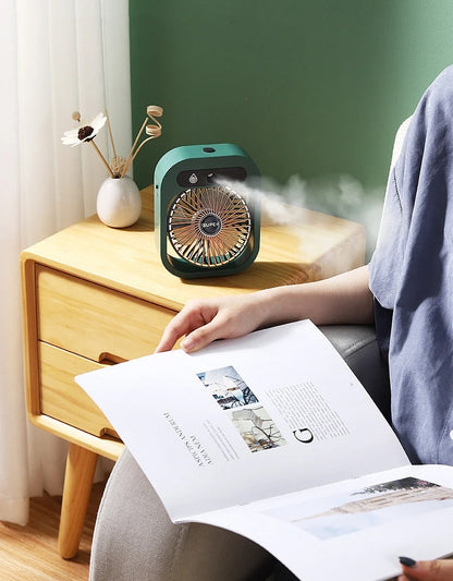 USB Mini Ice Fog Fan – Multi-Function 1200mAh Cooling Device with Humidifier, Air Conditioning Features, and Desk Portability