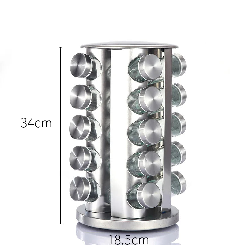 Rotating Seasoning Rack – Cross-Border Stainless Steel Kitchen Spice Organizer, 360° Rotating Storage Solution for Spices, Sauces, and Herbs