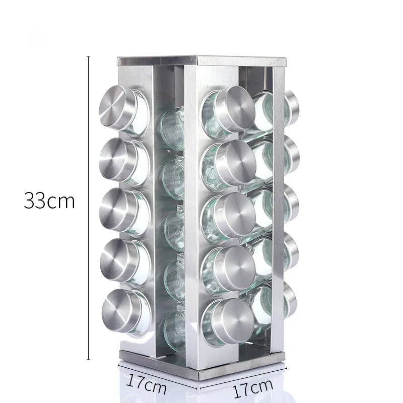 Rotating Seasoning Rack – Cross-Border Stainless Steel Kitchen Spice Organizer, 360° Rotating Storage Solution for Spices, Sauces, and Herbs