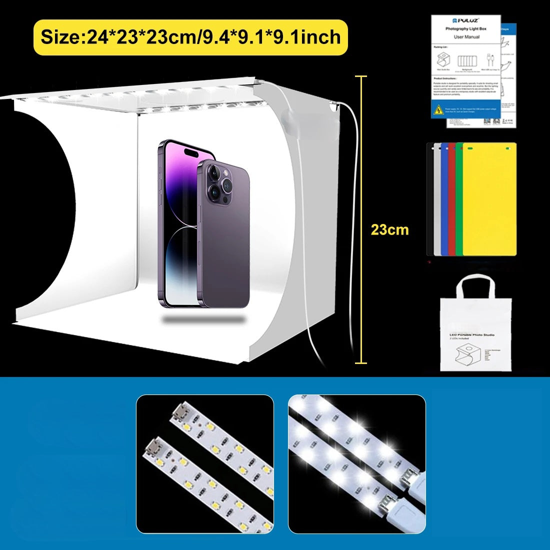 Mini Photo Studio Lightbox – Portable Folding Photography Kit w/ 6 Backdrops