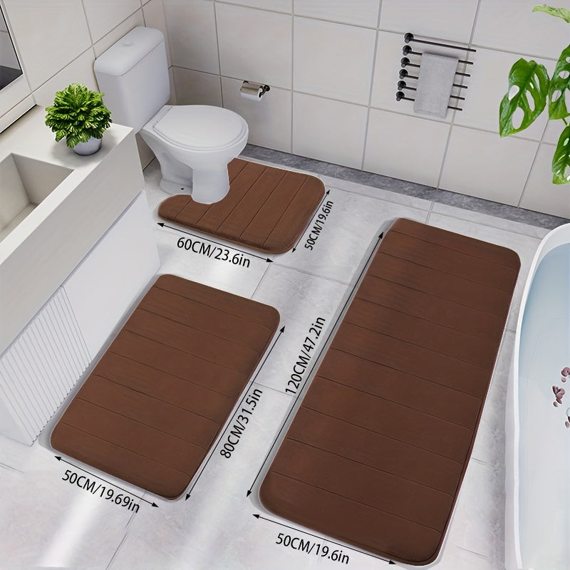 Memory Foam Bath Rug Set – 3pcs Soft, Non-Slip, Machine-Washable Mats for Shower, Kitchen, Bedroom & Indoor Floor Comfort