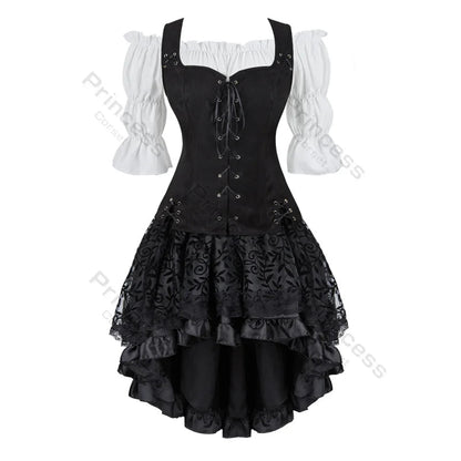 Women’s Pirate Corset Dress – Plus Size Brown Faux Leather Steampunk Costume with Off-Shoulder Blouse for Halloween Party Cosplay