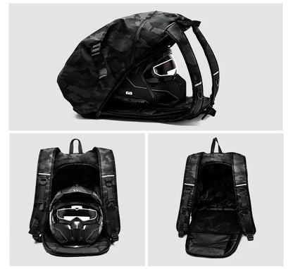 Waterproof Helmet Backpack – Motorcycle & Cycling Storage Bag with Reflective Stripe, Large Capacity & Secure Helmet Carrying Solution