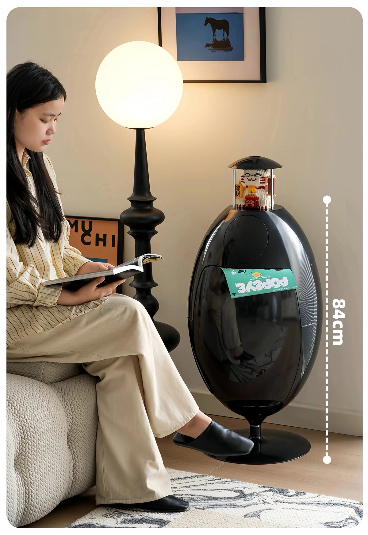 Dinosaur Egg Eco-Friendly Trash Can – Light Luxury Egg-Shaped Bin for Modern Living Room Storage and Stylish Home Organization